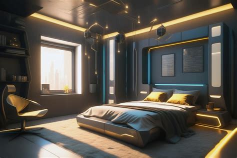 Premium Ai Image Futuristic Cyberpunk Bedroom