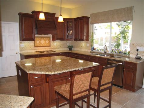 The floor travertine tile laid in a versailles pattern. Arthur's kitchen-new kitchen - classy cherry wood cabinets and granite counter | Yelp | Kitchen ...