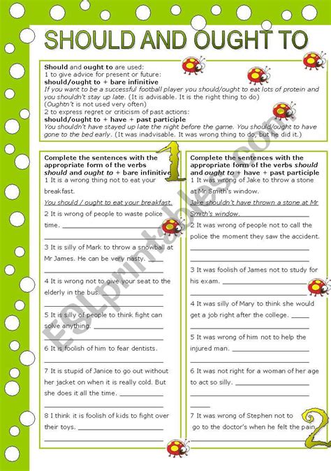 Should And Ought To 2 Pages Editable With Key Esl Worksheet By