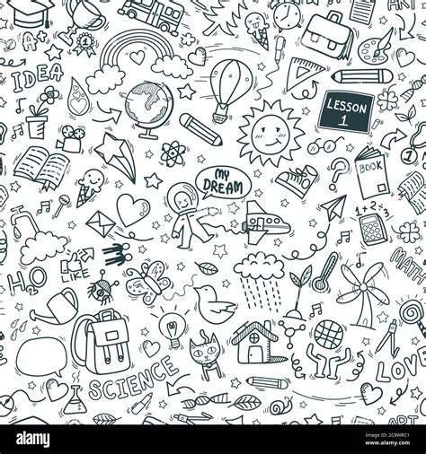 School Doodle Icons Seamless Pattern Background Hand Drawn Education