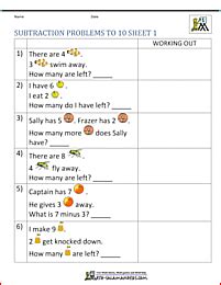 Here you will find a wide range of free printable subtraction worksheets, which will help your child practice solving a range of subtraction word problems using numbers up to 20. 1st Grade Subtraction Word Problems