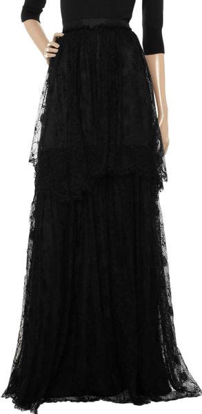 Emanuel Ungaro Tiered Lace Maxi Skirt In Black Lyst