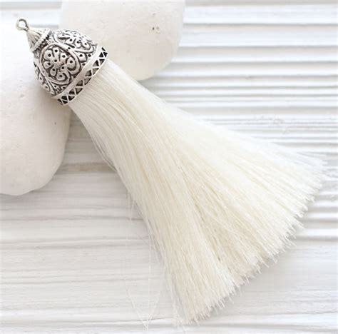 Extra Large Ivory Silk Tassel With Rustic Silver Tassel Cap Etsy