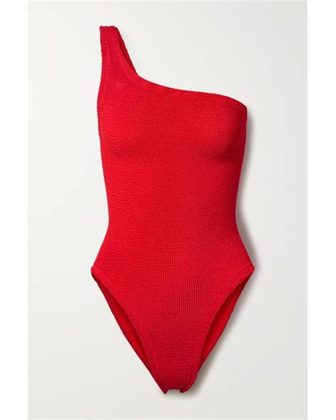 Hunza G Net Sustain Nancy One Shoulder Seersucker Swimsuit In Red Lyst