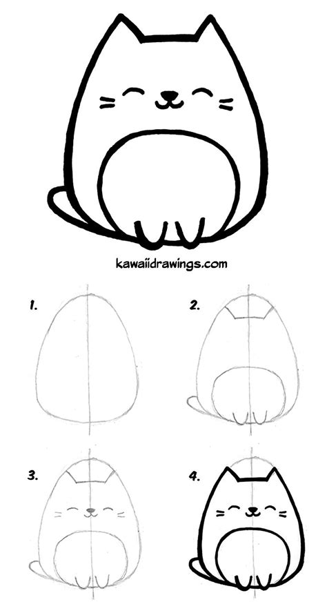 Kawaii Cat In 4 Easy Steps Simple Cat Drawing