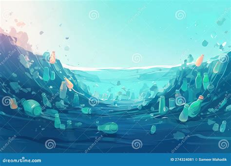 Plastic Water Bottles Pollution In Ocean Environment Concept