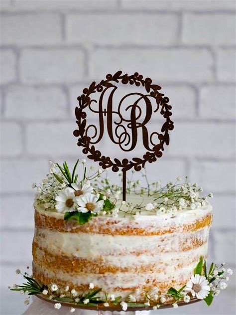 Monogram Wedding Cake Topper Initial Cake Topper Custom Wooden Etsy
