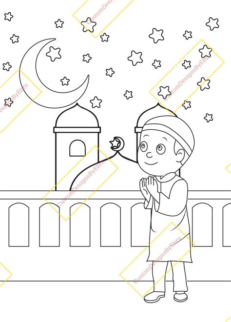 Kids Colouring Pages For Eid Etsy