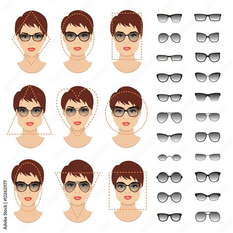 Vecteur Stock Woman Sunglasses Shapes For Different Women Face Types Square Triangle Circle