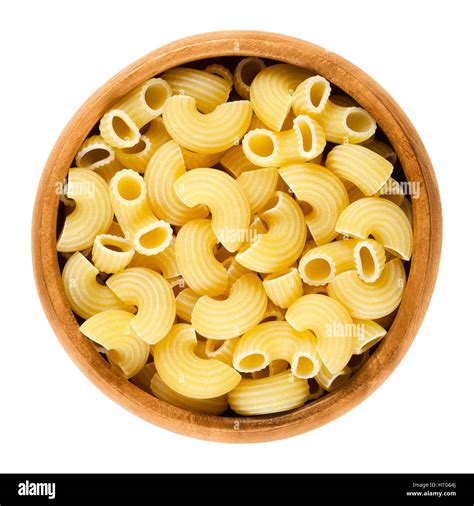 Chifferi Pasta In Wooden Bowl Bent Tubes Short Cut And Wide Macaroni