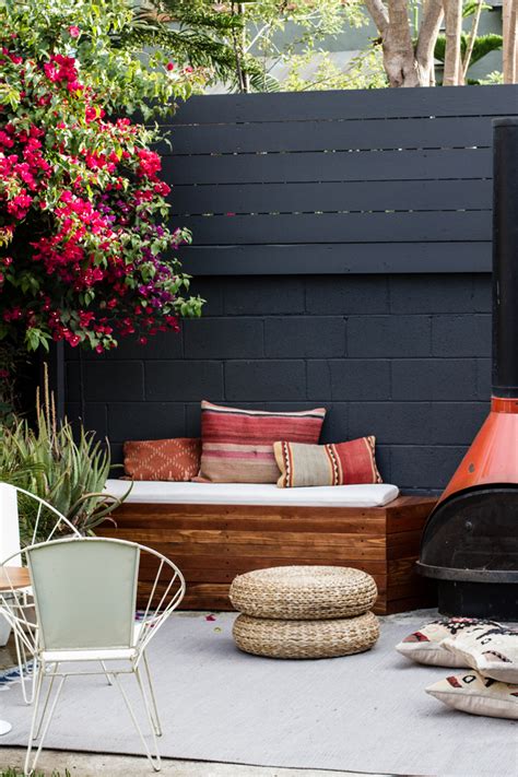 Have a seat and let the soothing gliding sway you. Sarah Sherman Samuel:home progress: patio, DIY built-in ...