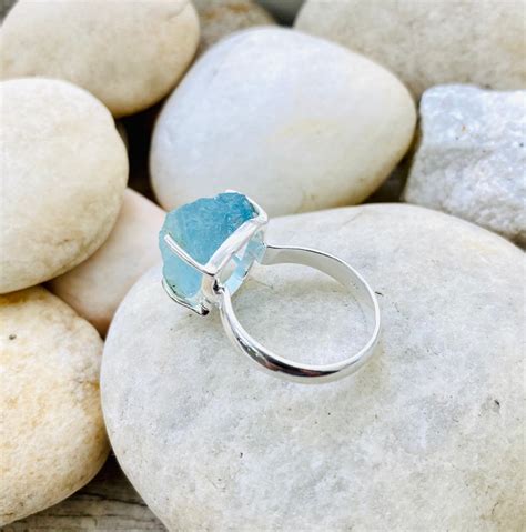 Size 7 Natural Raw Aquamarine Ring Genuine Aquamarine Ring Etsy