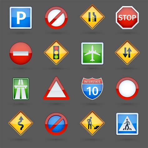 Road Traffic Signs Glossy Icons Set 466314 Vector Art At Vecteezy