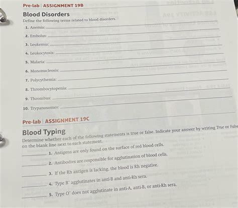 [Solved] Pre-lab | ASSIGNMENT 19B Blood Disorders Define the following