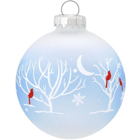Cardinals In Moonlight Glass Ornament Painted Christmas Ornaments