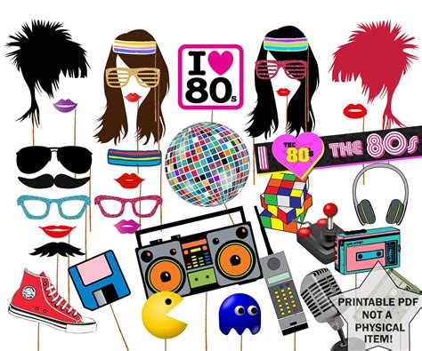 80s Photo Booth Props Printable Free