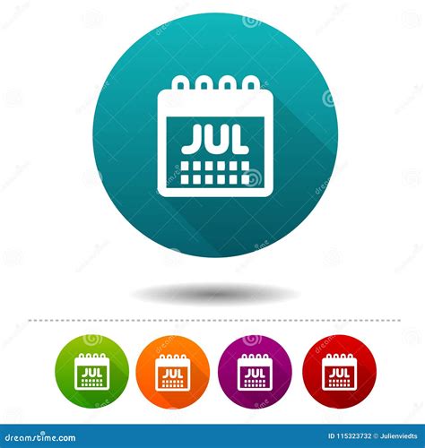 Month July Icon Calendar Symbol Sign Web Button Stock Vector