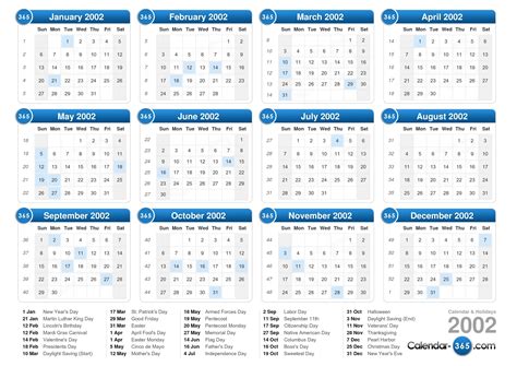 2002 Printable Calendar Printable Word Searches