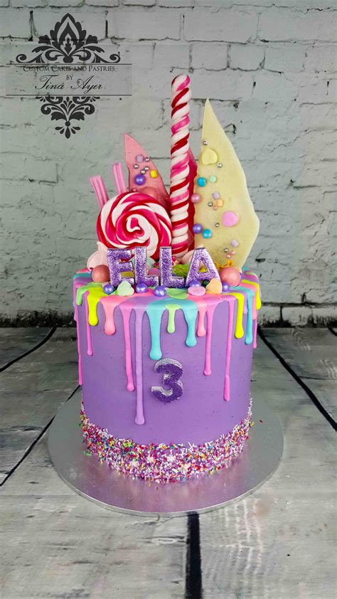 Purple Rainbow Drip Cake Neon Birthday Cakes Lolly Cake Drip Cakes