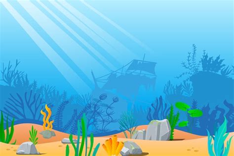 Dibujos Animados Mar Bajo El Agua Naturaleza Vector Premium