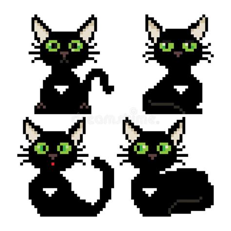 Pixel Gato Negro Con Ojos Verdes Ilustración Del Vector Ilustración