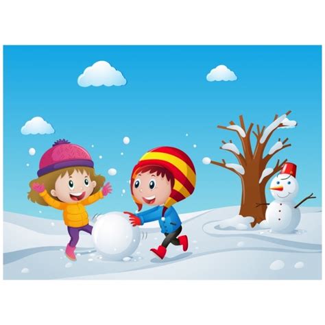 Cheerful Children Playing With Snow Vector Free Download