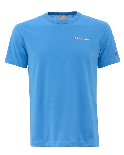 Champion Mens Small Logo Script T-Shirt, Blue Tee