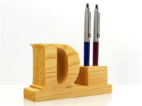 Pen Holder Personalized Wooden Desk Pen Holder With Letter Etsy