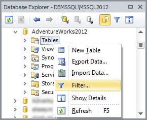 Filtering Sql Server Objects In Database Explorer