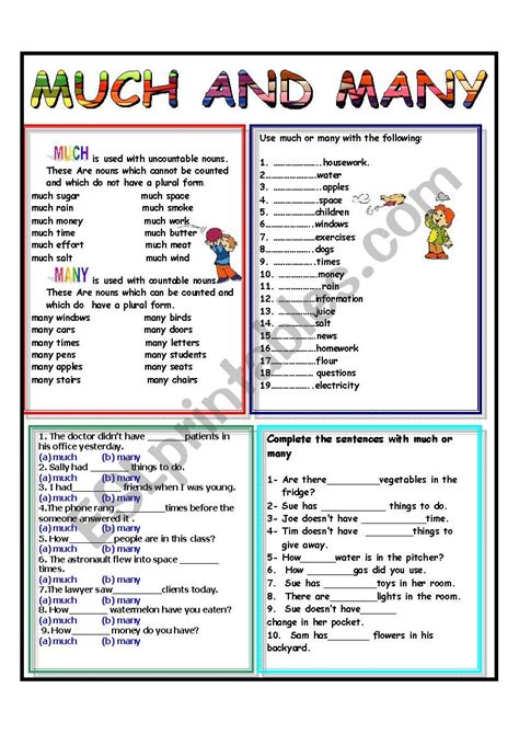 Much And Many Esl Printable Worksheets And Exercises 20e