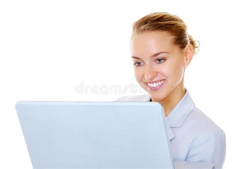 Smiling Business Woman Getting Her Done On The Laptop Happy Young