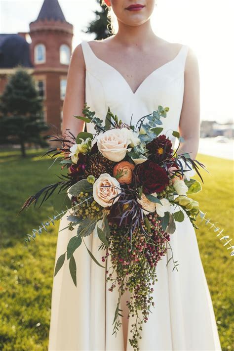 Gorgeous Fall Cascading Wedding Bouquet I Love The Mix Of Greenery And