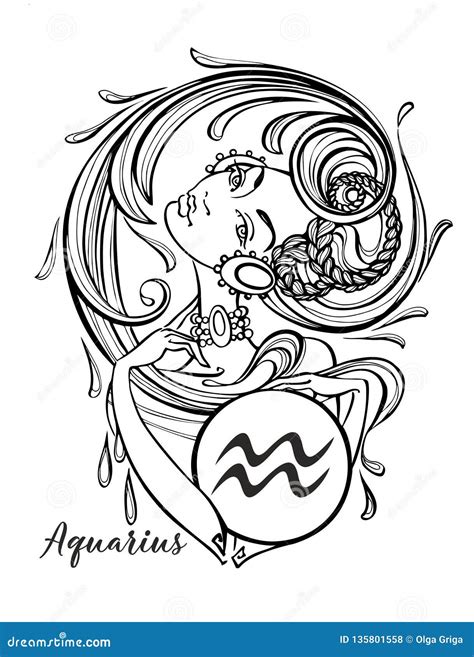 Zodiac Sign Aquarius A Beautiful Girl Horoscope Astrology Coloring