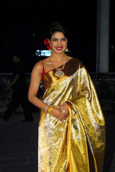 Glamorous Indian Girl Priyanka Chopra Hip Navel In Yellow Saree