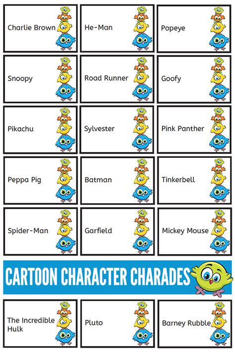 Some good ideas include makeovers, karaoke, pillow fights, truth or dare, charades or food testing games. Cartoon Characters Charades Game. Fun for Playing Charades ...