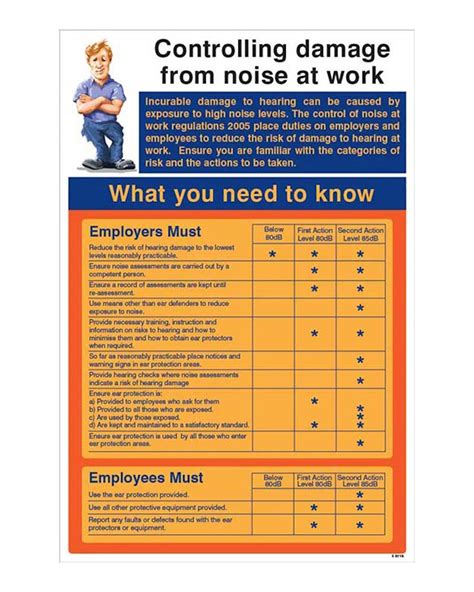 Controlling Damage From Noise At Work Regulations Wall Chart From