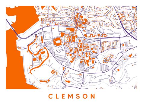 Clemson Campus Map Print College Graduation T Clemson Christmas