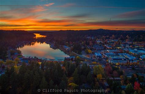 Aerial Photo At Sunset Lake Oswego Oregon Lake Sunset Lake Oswego