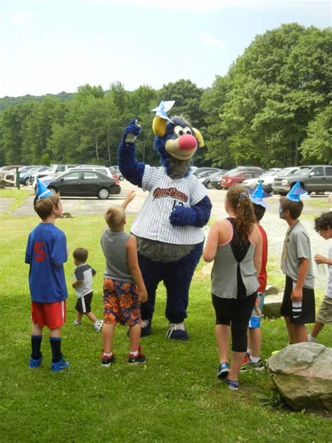 Champ One Of The Mascots For The Scranton Wilkes Barre Railriders Entertains A Curious Group