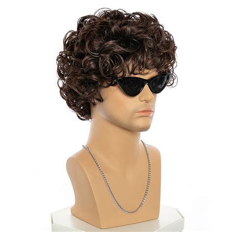 Short Curly Synthetic Wig Brown Wig For Mens Hair Daily Etsy
