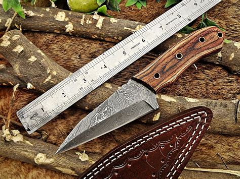 85 Long Damascus Full Tang Coping Blade Skinning Knife Leather Sheath