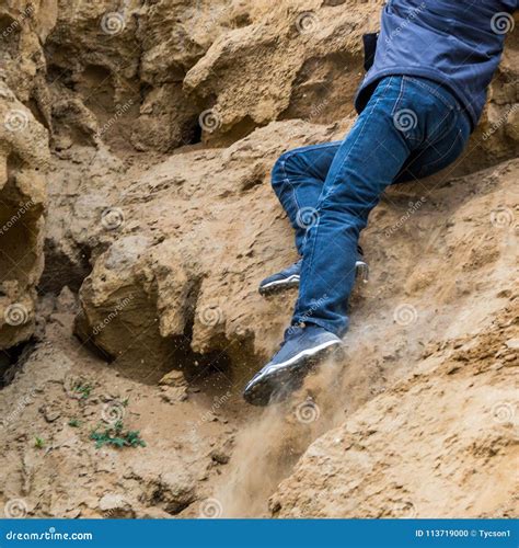 Man Is Slipping From A Slope Stock Photo Image Of Accident Cast