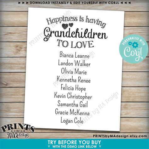 Grandchildren Sign With Names Of Grandkids Grandparents T