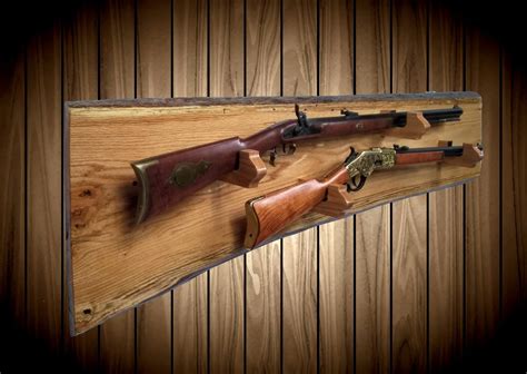 Rustic Oak Gun Rack Live Edge 2 Gun Display Rifle Shotgun Hunting