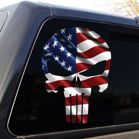 Punisher Skull American Flag 3 Horizontal Military Decal Sticker