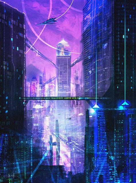 Futuristic Neon City Concept Art