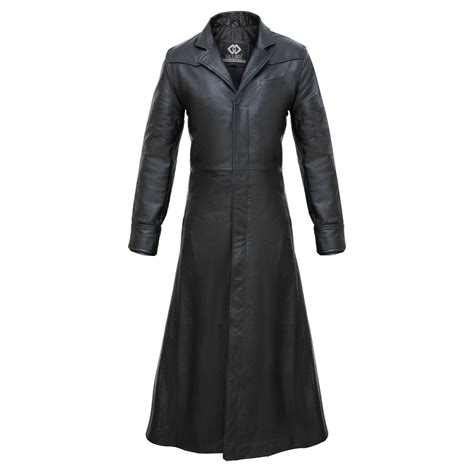 Detective Neo Matrix Style Black Gothic Style Mens Leather Trench Lon