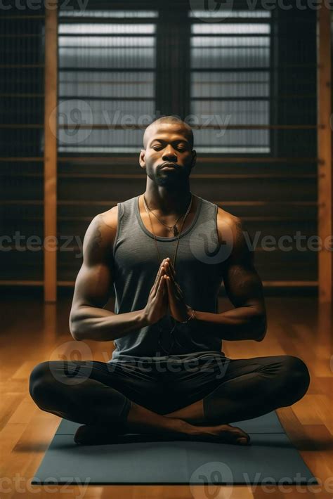 Ai Generative African American Calm Businessman Relaxing Meditating In