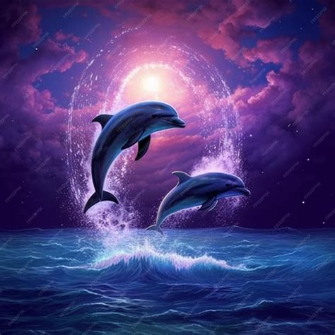 Premium Ai Image Dolphins Jumping Out Of The Water At Sunset