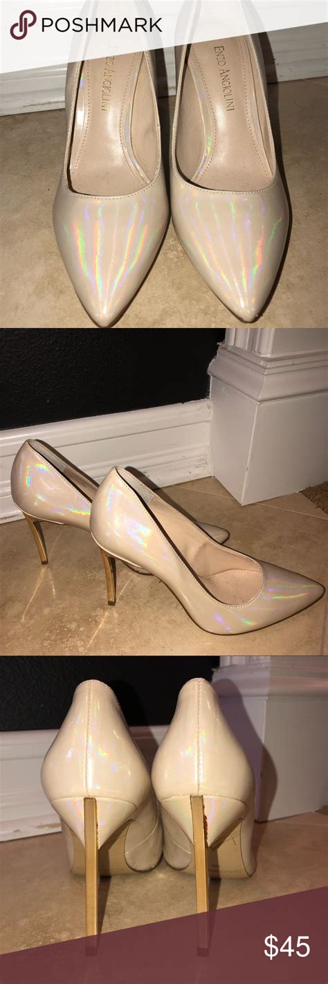 Holographic Enzo Heels With Gold Heel Gorgeous Cream Colored Hologram